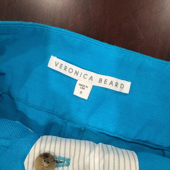 VERONICA BEARD Makayla Belted Linen Shorts Turquoise Blue Size 6 - Picture 7 of 10